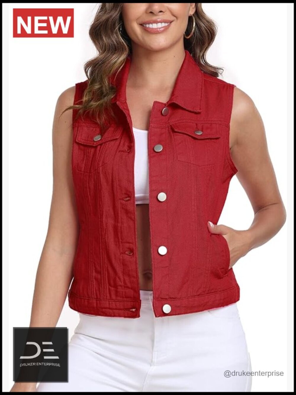 Sleeveless Denim Vest Jean Jacket Crop Button Down Retro